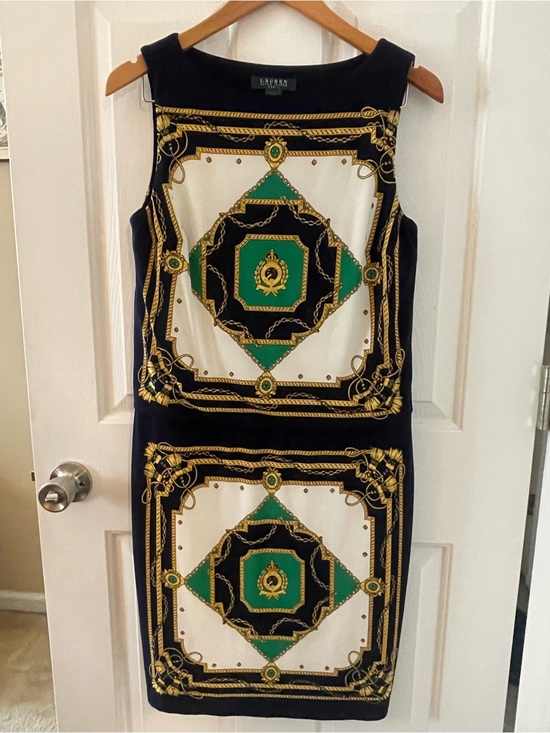 Ralph Lauren Dresses & Skirts - Lauren Ralph Lauren Equestrian Navy Green & White Printed Medallion Dress